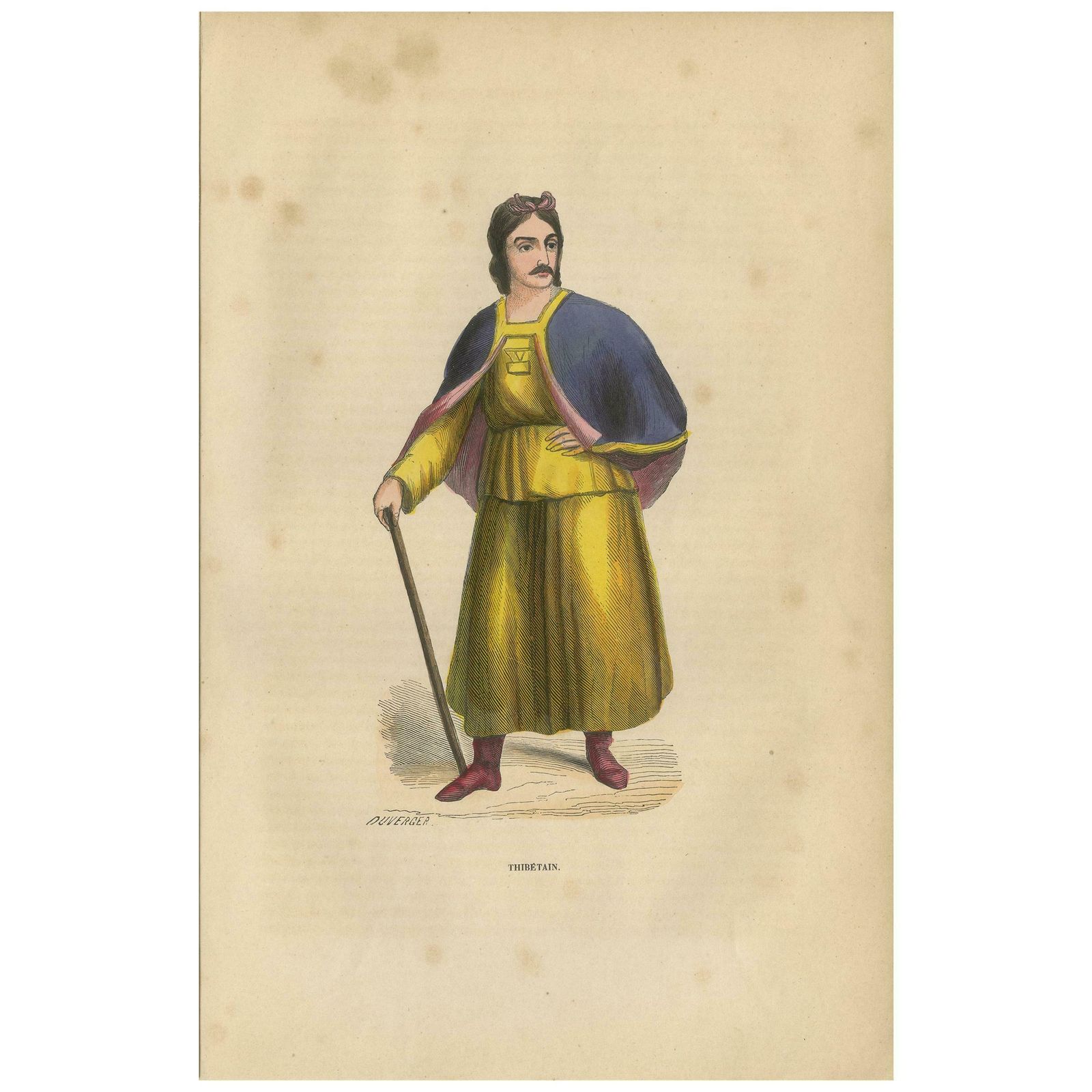 Antique Print Of A Tibetan Man By Wahlen, 1843