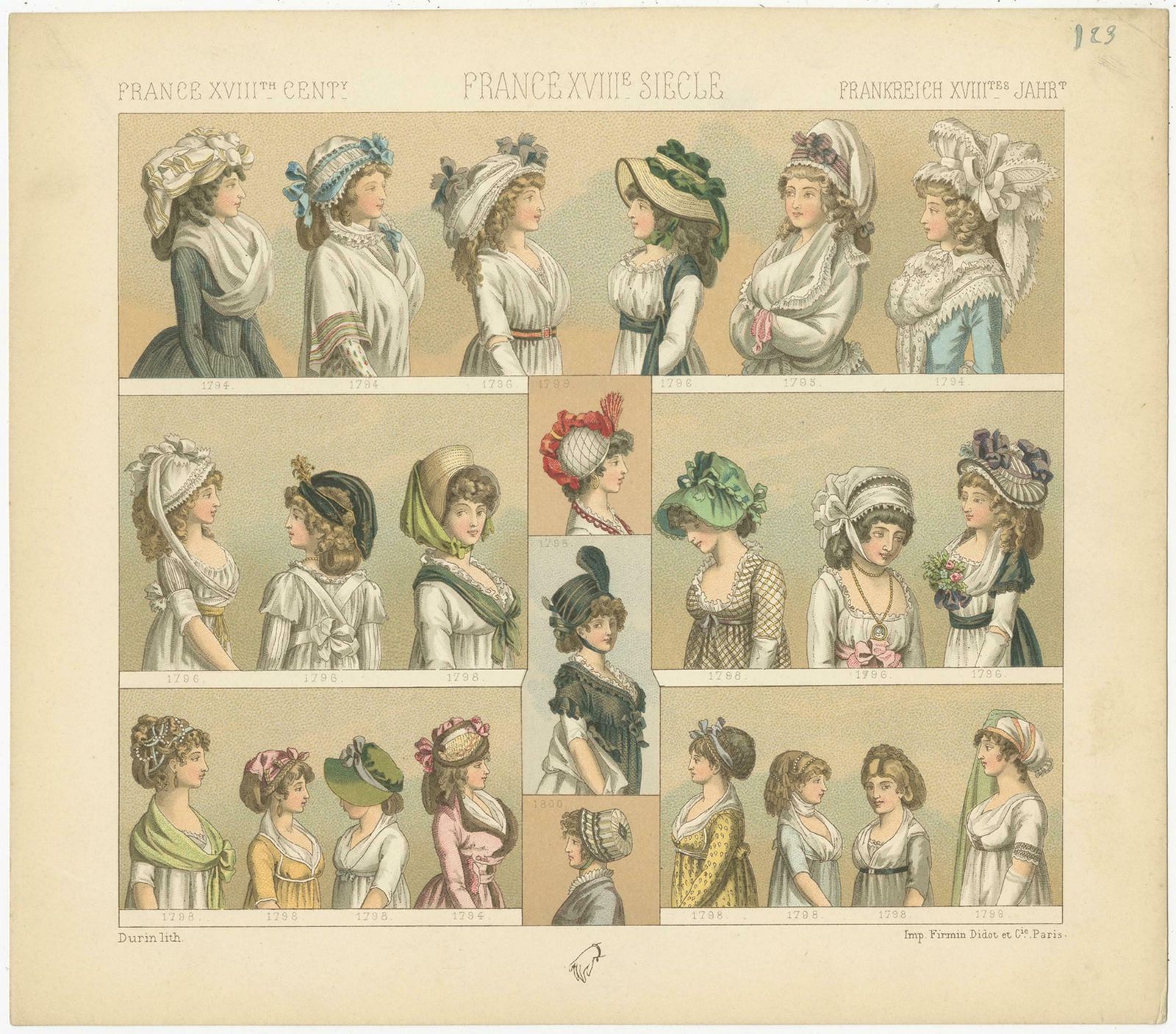 Pl 123 Antique Print Of French 18th Century Women's Costumes By Racinet photo Art