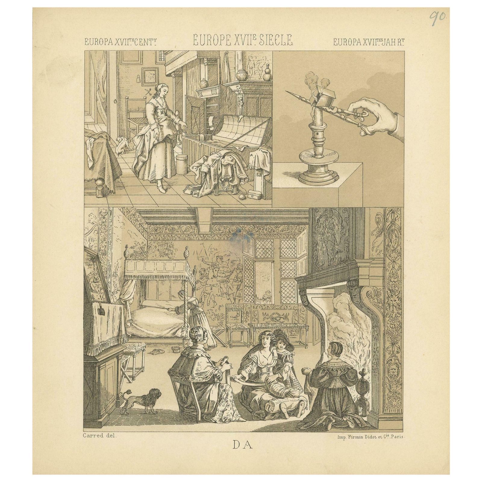 Pl. 90 Antique Print Of European Xviith Century Scenes By Racinet, Circa 1880