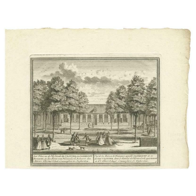 Antique Print Of The Residence Of Mr. Albertus Schuit By De Leth, C.1730