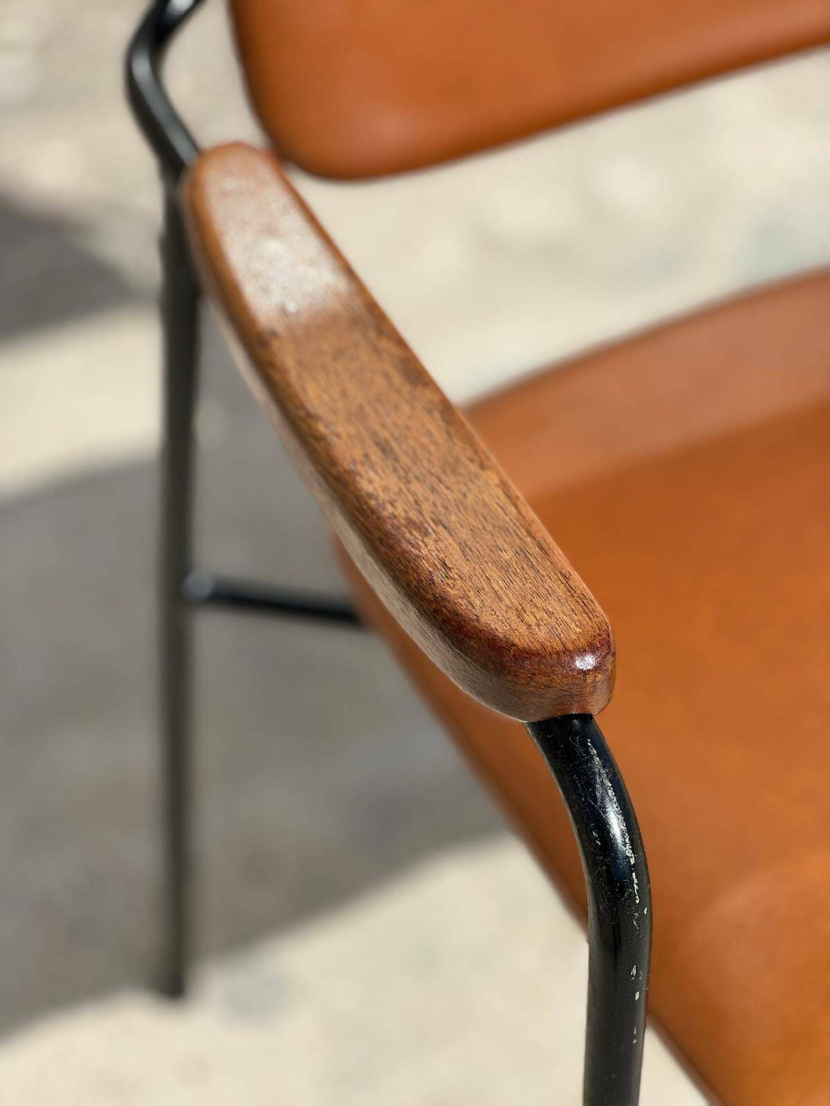 Armchair In Metal, Oak And Imitation Leather Vintage 1950 photo vinterior