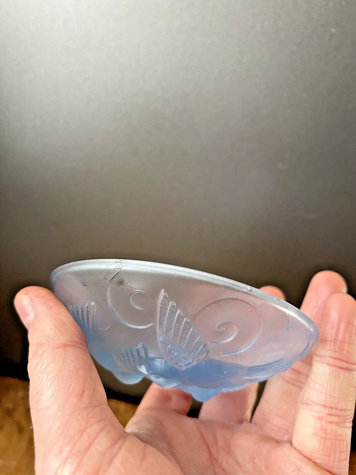 Lovely Art Deco French Frosted Blue Glass Sparrow Bird Dish Lalique Sabino Style photo 125.0