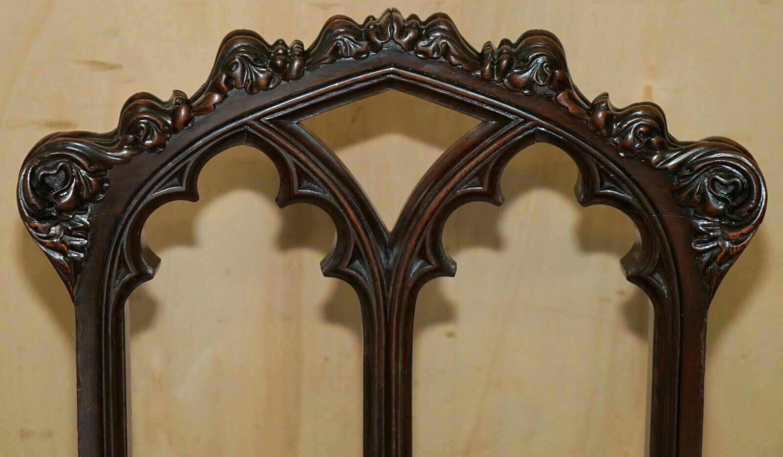 Pair Of Antique Gothic A.W.N Pugin Side Chairs Chippendale Cluster Column Legs photo vinterior