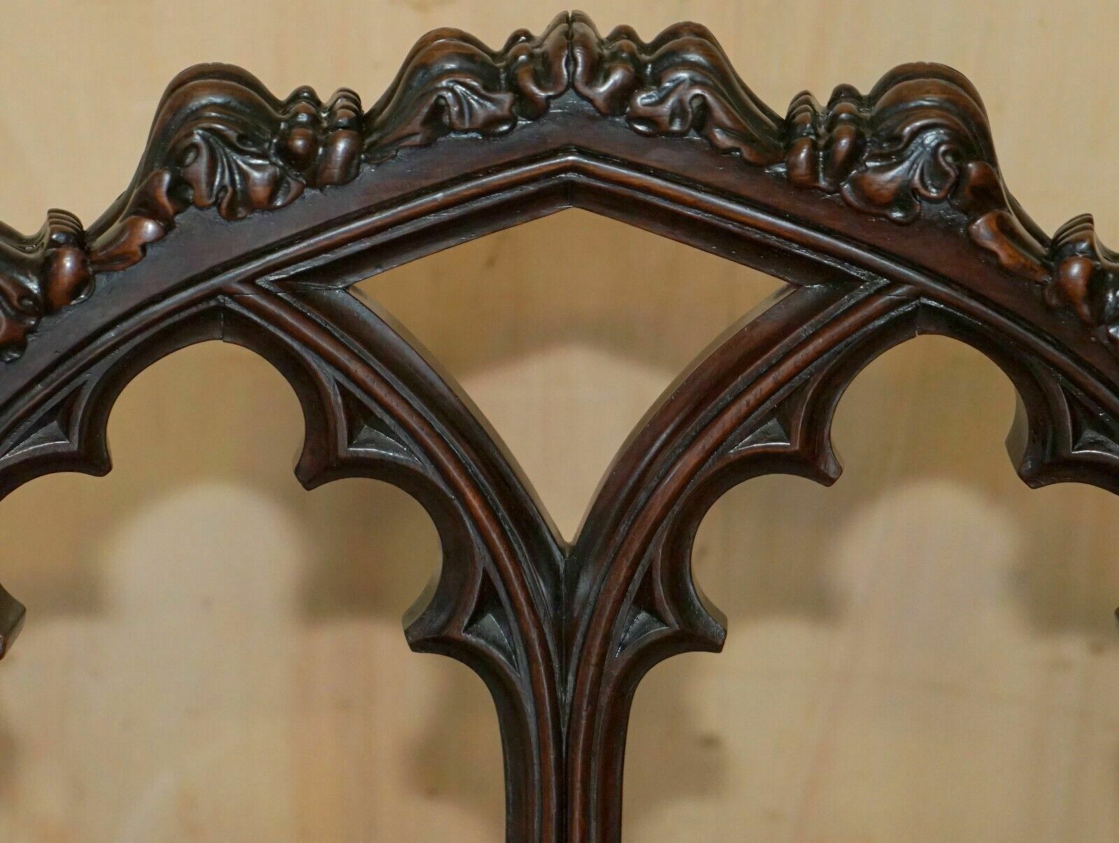 Pair Of Antique Gothic A.W.N Pugin Side Chairs Chippendale Cluster Column Legs photo vintage