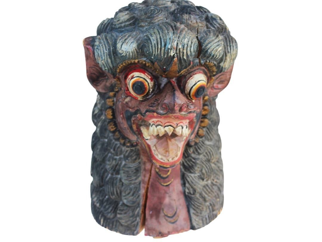 Tribal Hand Carved Barong Head, Wooden Balinese Singha , A Winged Lion, Figurine, Collectible Indonesian Art Decor