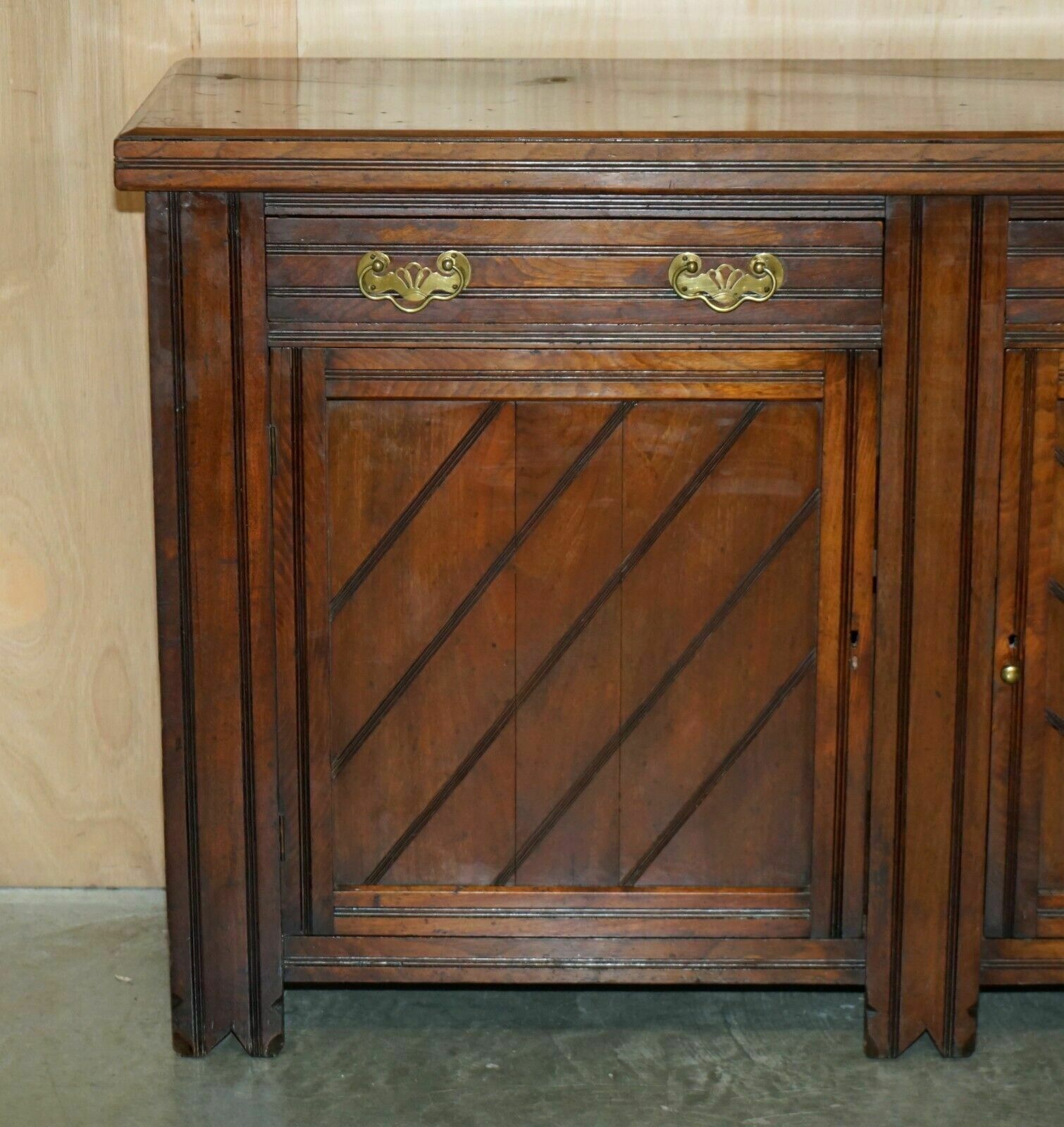 Antique English Country Oak Circa 1880 Victorian Sideboard Base With Drawers photo for sale