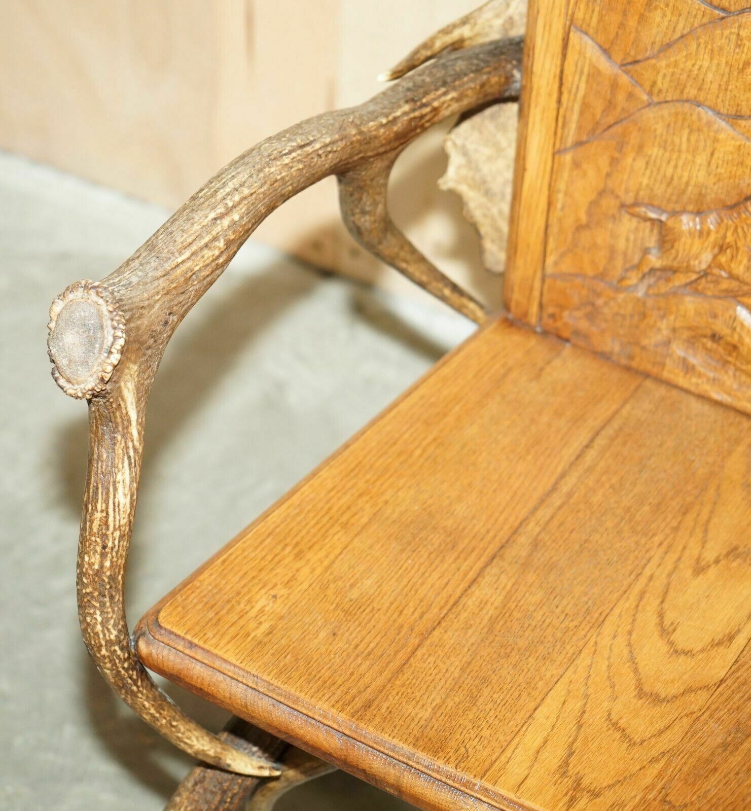 Pair Of Antique German Black Forest Carved Antler Armchairs Part Of A Suite photo 2950.0