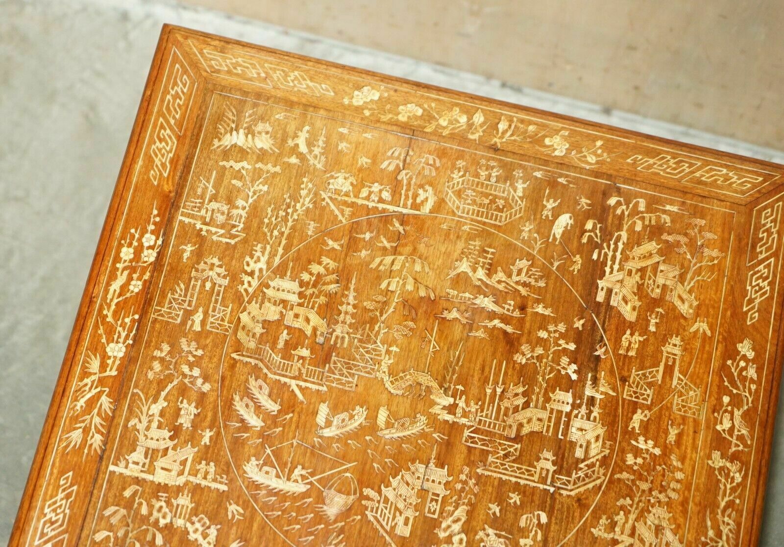 Antique Circa 1900 Ornately Carved And Heavily Inlaid Chinese Occasional Table photo for sale