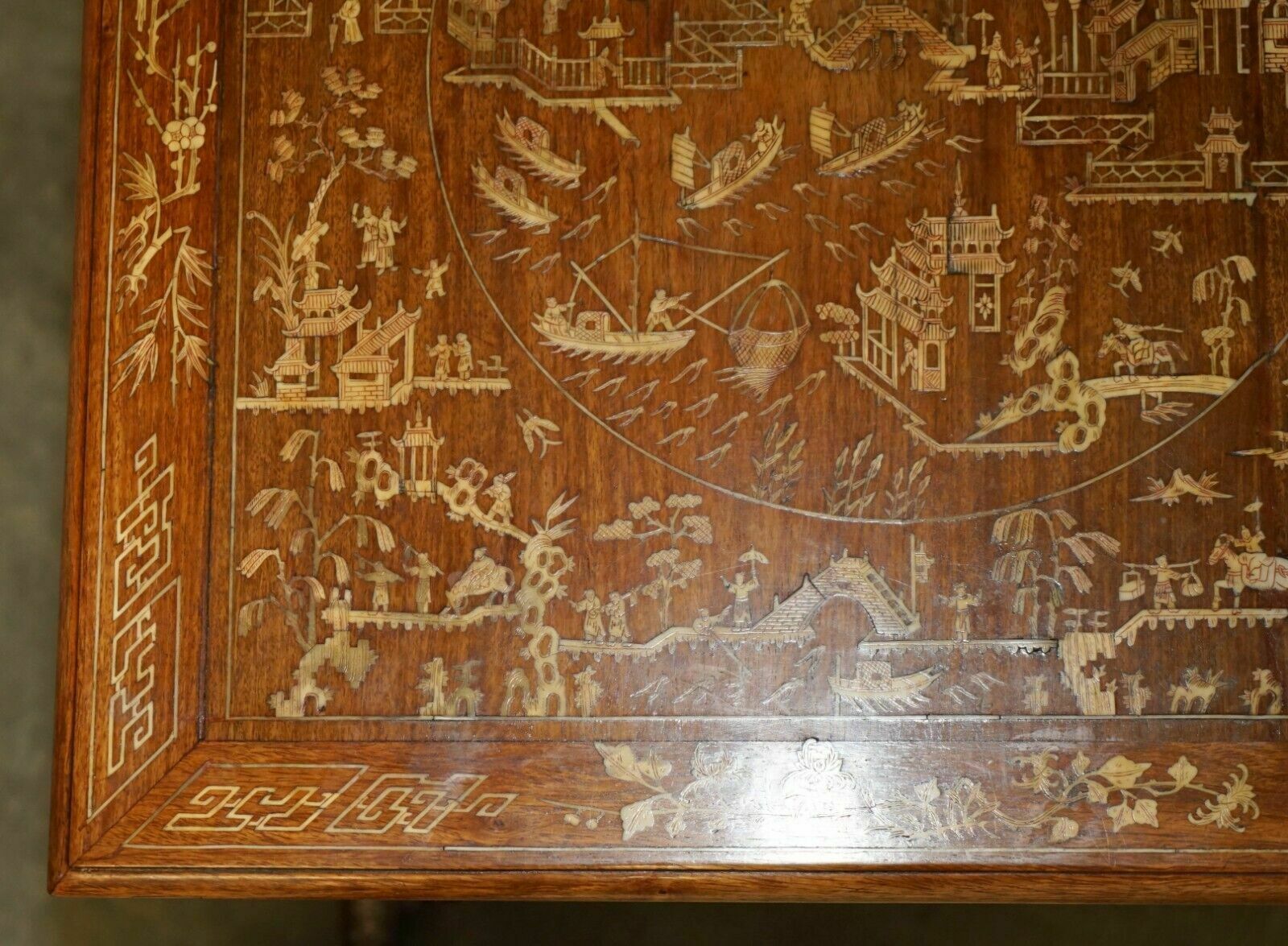 photo furniture Antique Circa 1900 Ornately Carved And Heavily Inlaid Chinese Occasional Table