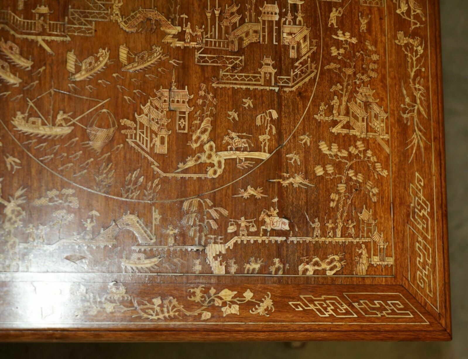 photo for sale Antique Circa 1900 Ornately Carved And Heavily Inlaid Chinese Occasional Table