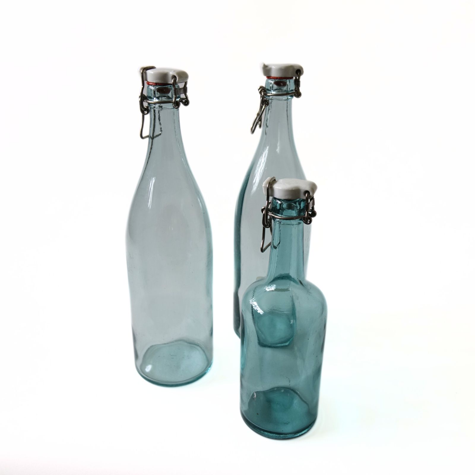 Vintage Small Green Glass Bottle With Porcelain Lid, årnäs From Sweden Early 1 photo for sale