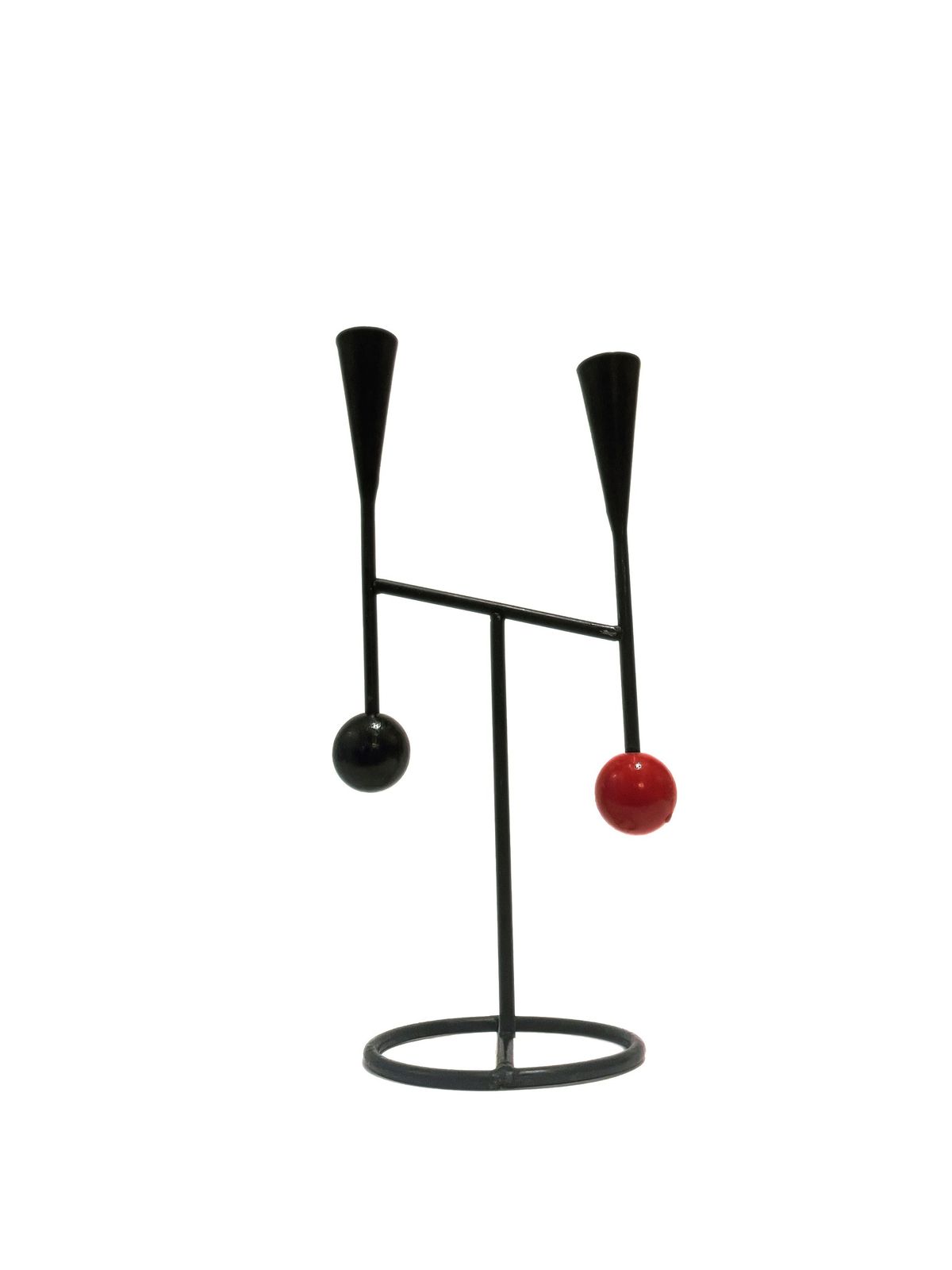 Vintage Unique Candle Holder In Cast Iron And Wood From Sweden 1950s.