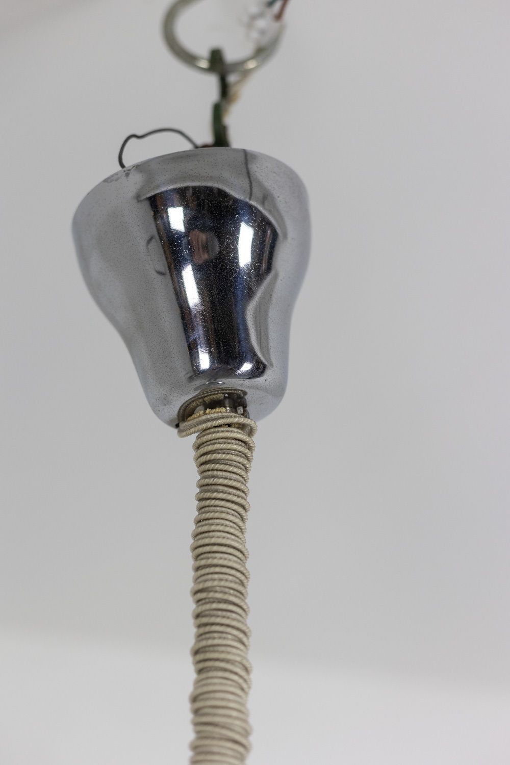 Lighting Industrial Style Pendant Light In Brushed And Opaline Metal. 1970s. photo