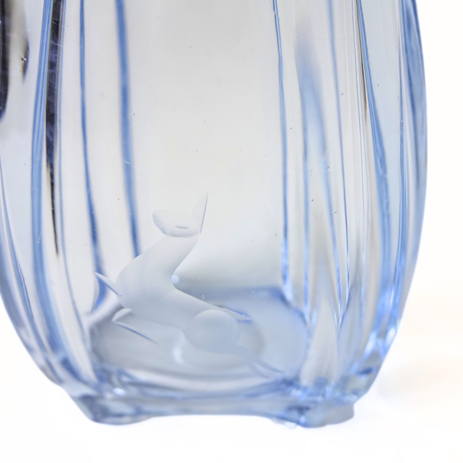 Vintage Light Blue Glass Vase With Engravings Early 1900s photo for sale