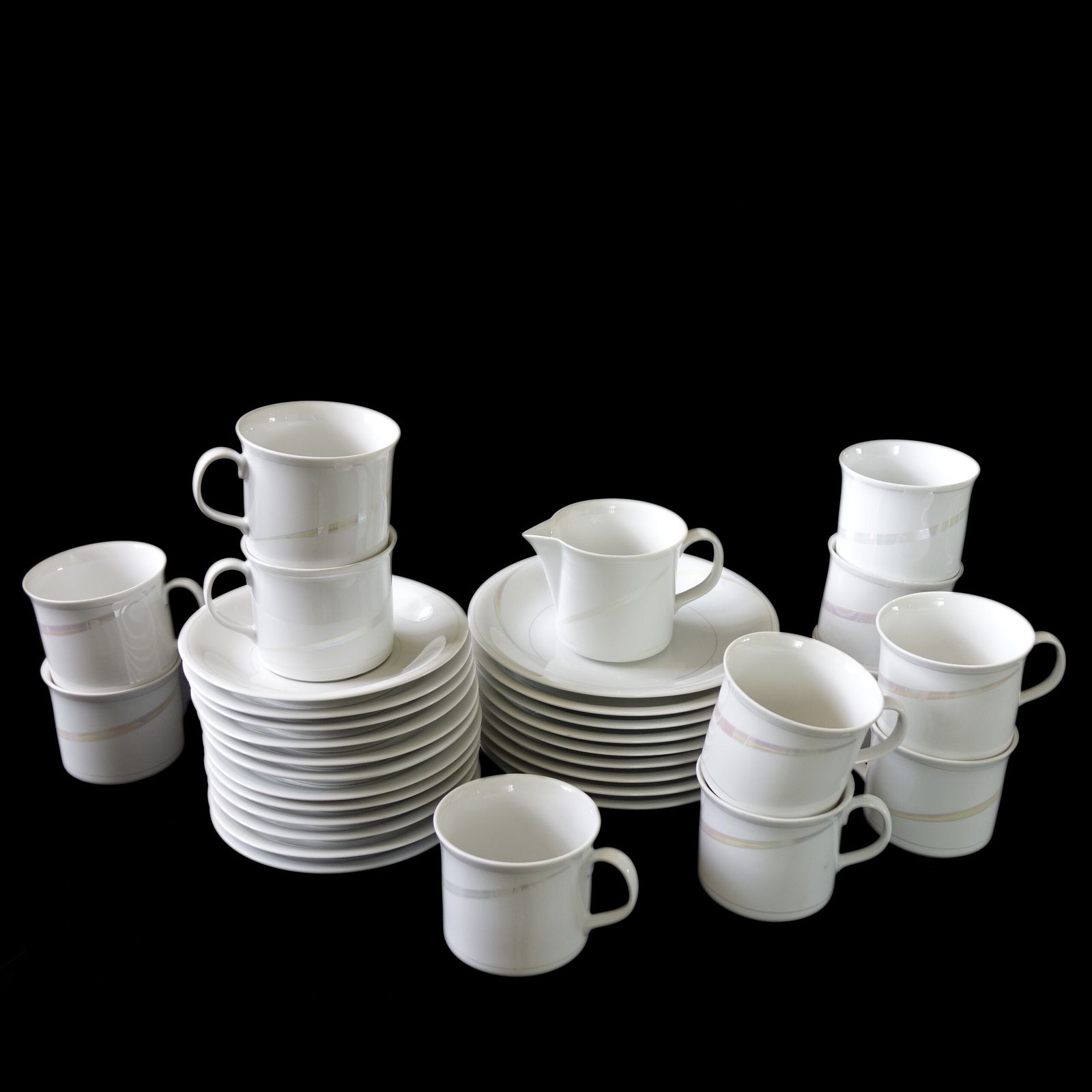 Vintage Handpainted Coffee Cup + Saucer + Small Plate "Clair De Lune". Six Sets  (+++) Per Set.