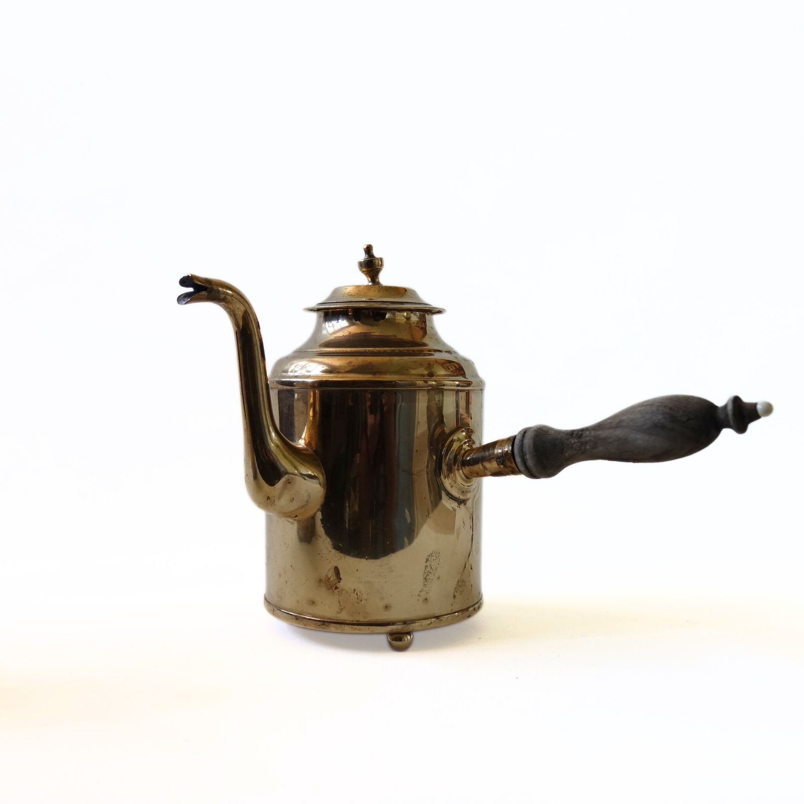 Antique Brass Chocolate Jug With Wooden Handle From Sweden Early 1900s, Stamped photo for sale