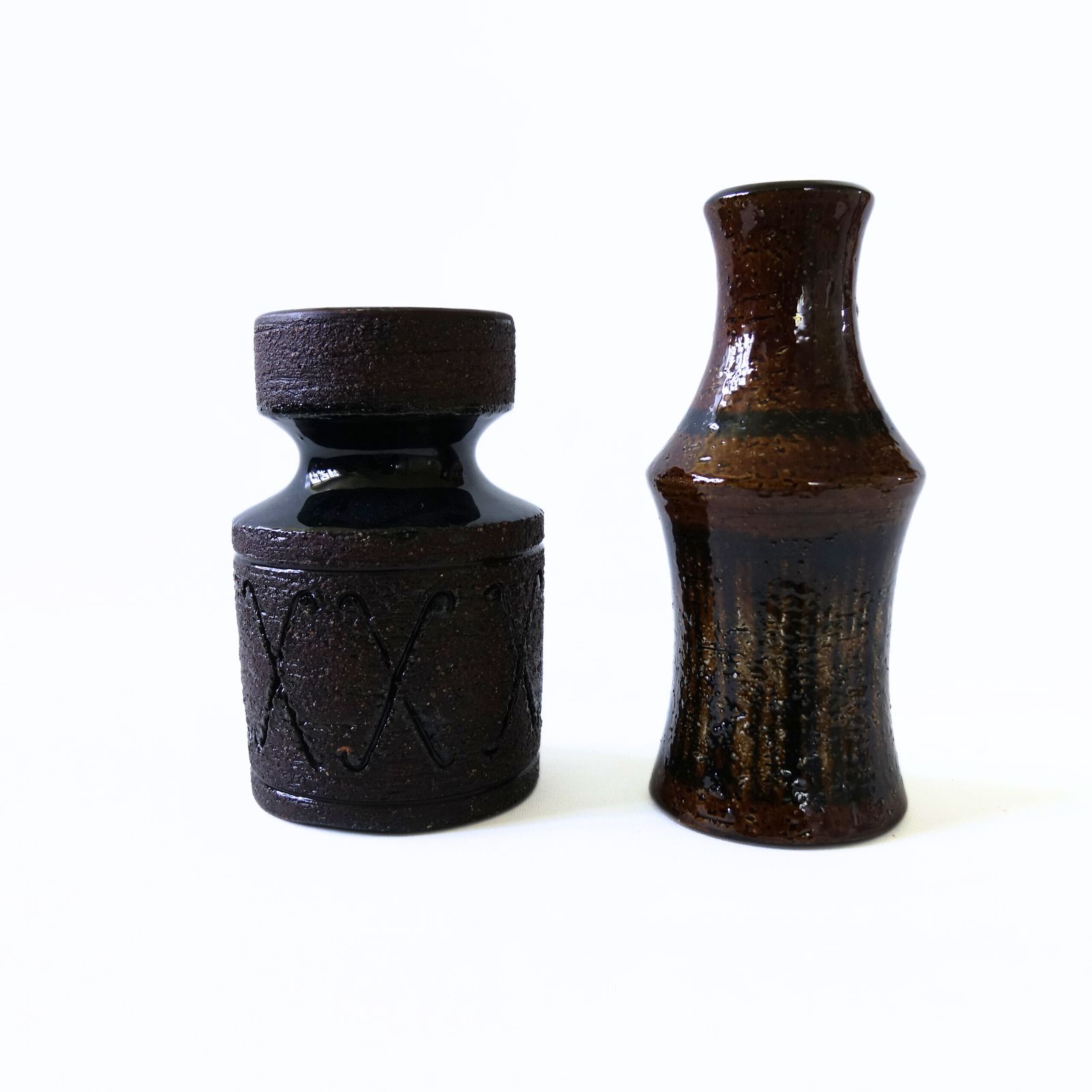Vintage Handmade Brown/Black Ceramic Vase From Sweden Mid Century photo for sale