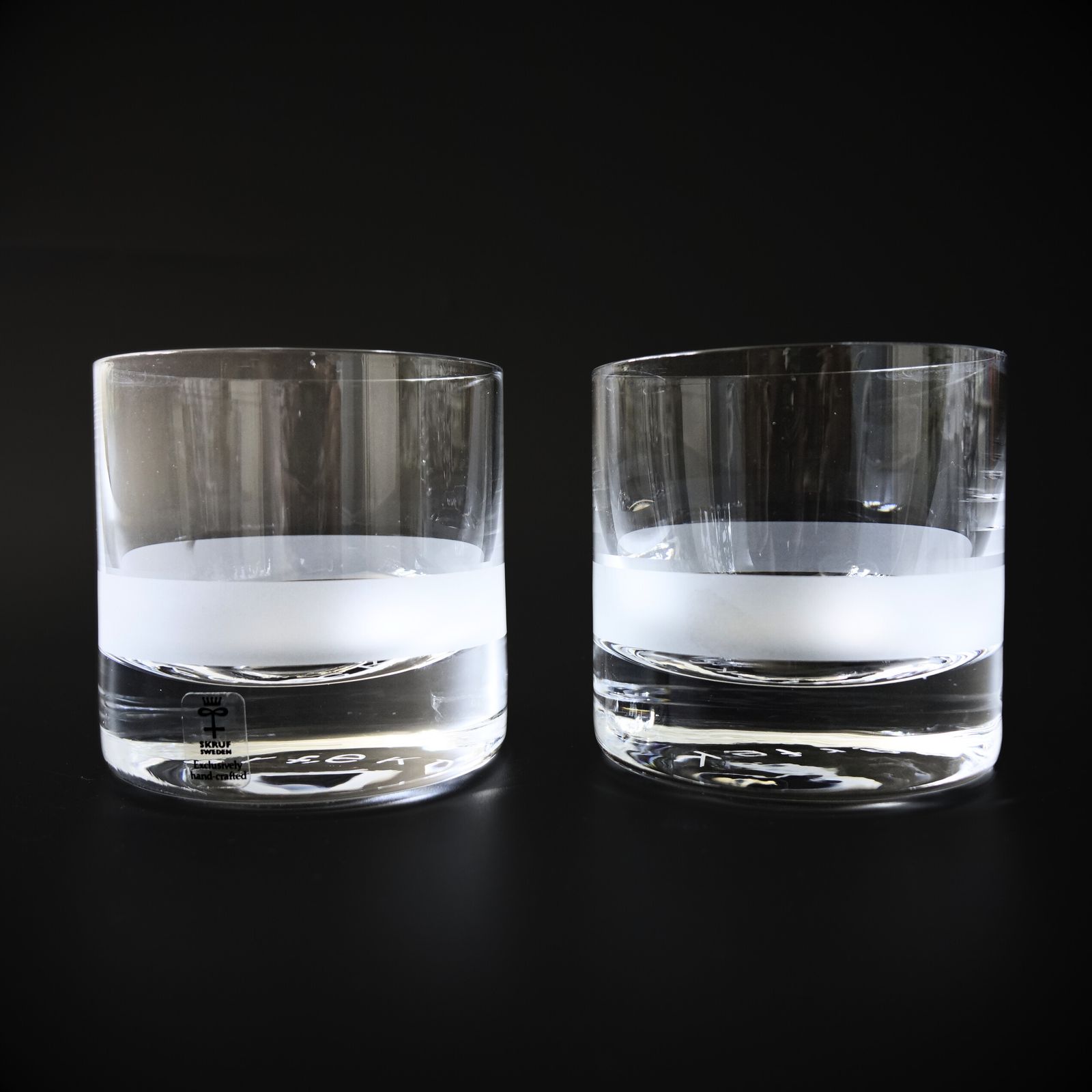 Unique Whiskey Glass With Frosted Ribbon "Perfekt" From Skruf Mid Century. Set Of Four. photo furniture