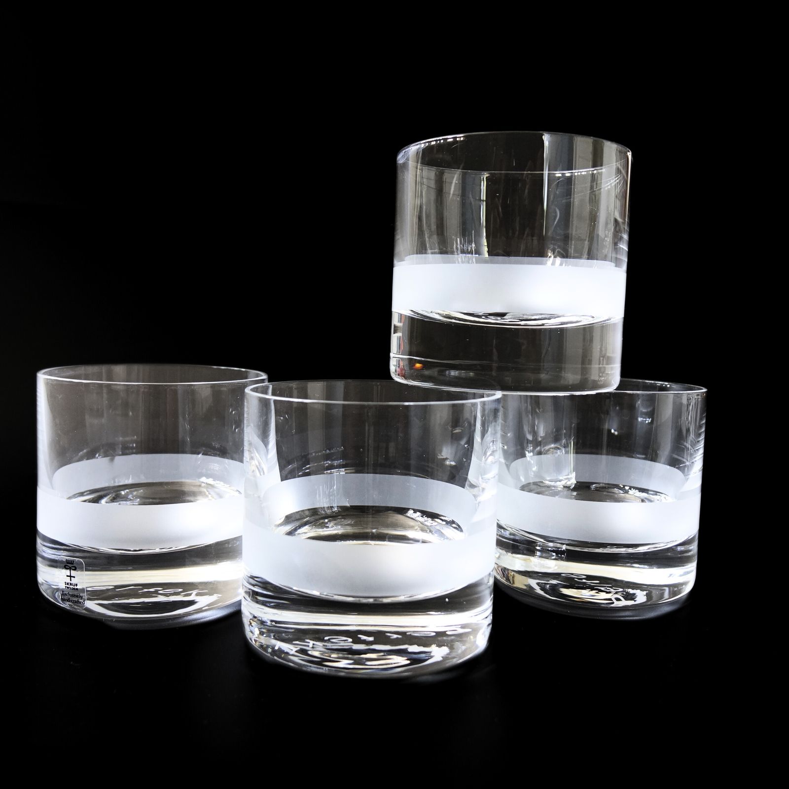 Unique Whiskey Glass With Frosted Ribbon "Perfekt" From Skruf Mid Century. Set Of Four. photo Home Decor