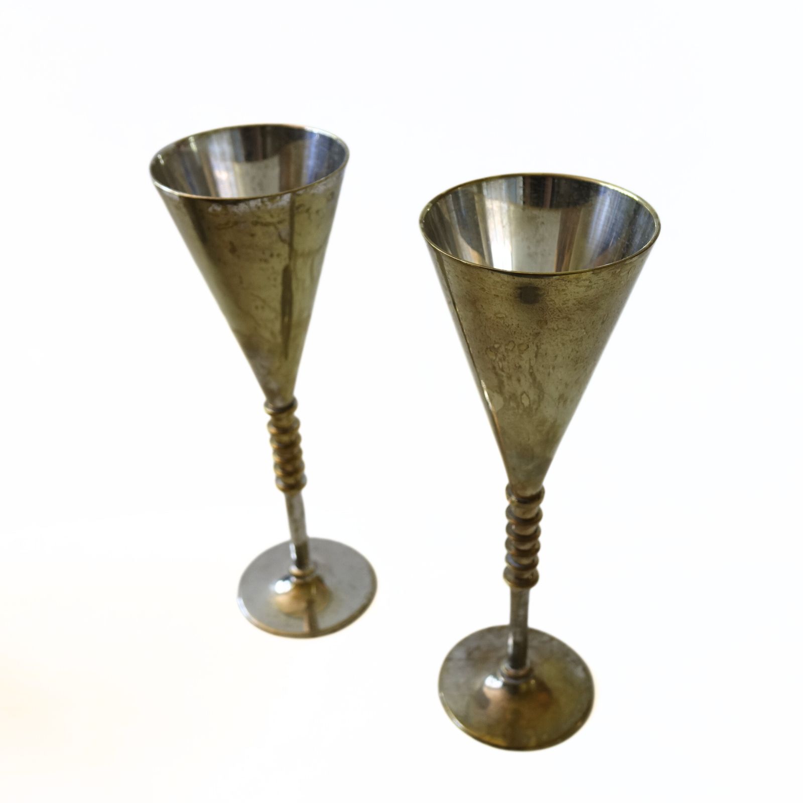 Vintage Silver Plated Champagne Glass With Brass Details From Sweden 1900s photo Home Decor