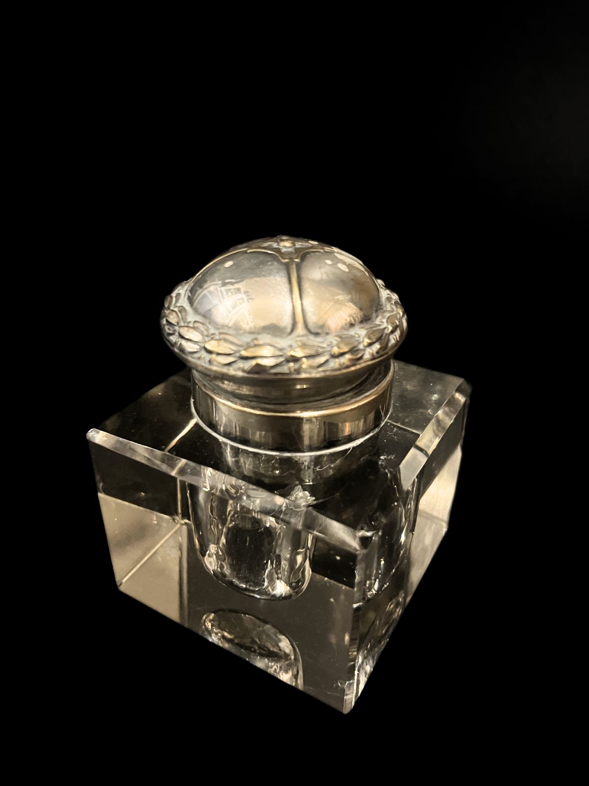 Antique Stunning Ink Cup In Crystal And Silver Plated Lid From Sweden Ea photo Home Decor