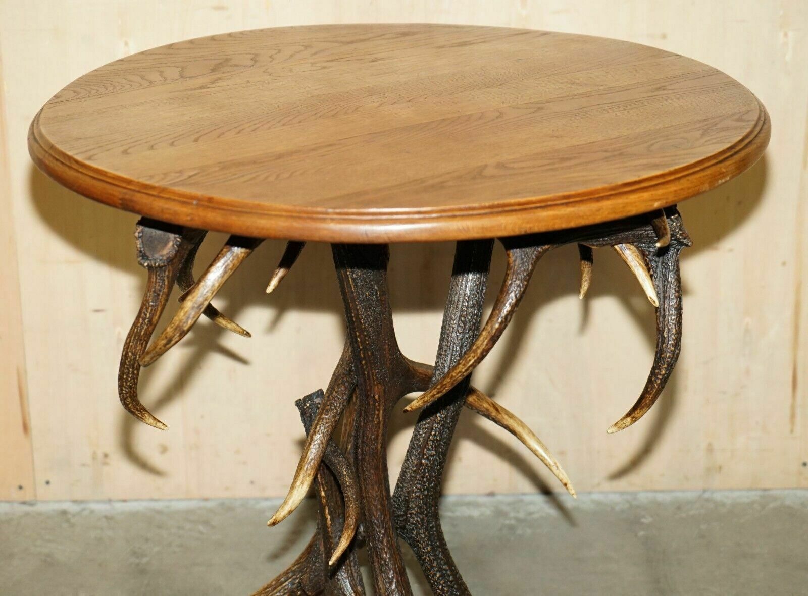 Antique German Black Forest Carved Rams Head Antler Supper Table Part Of A Suite photo furniture