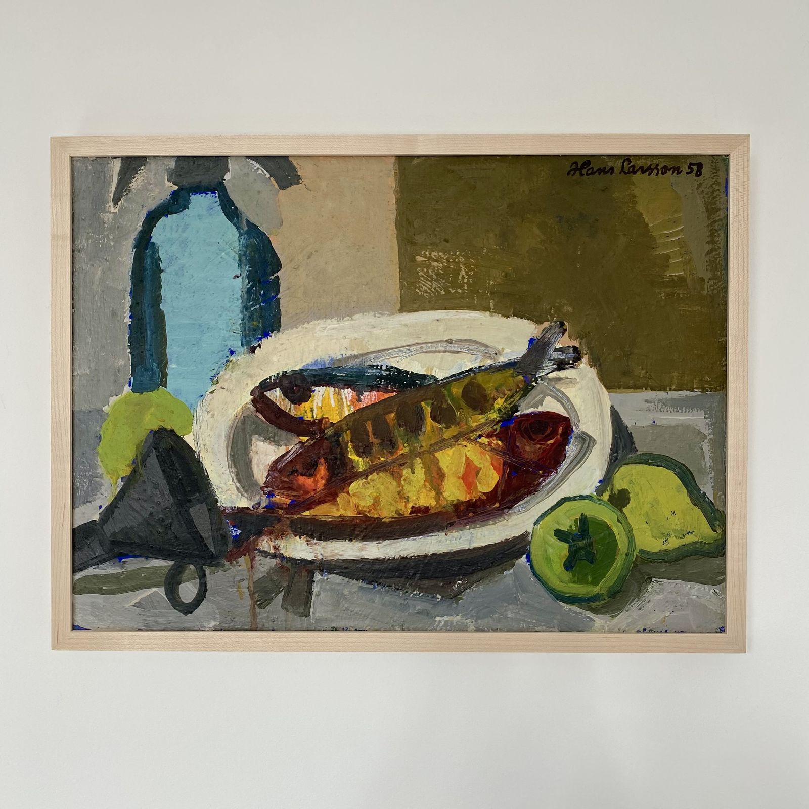 Swedish Still Life Painting Of Fish With Pears By Hans Larsson