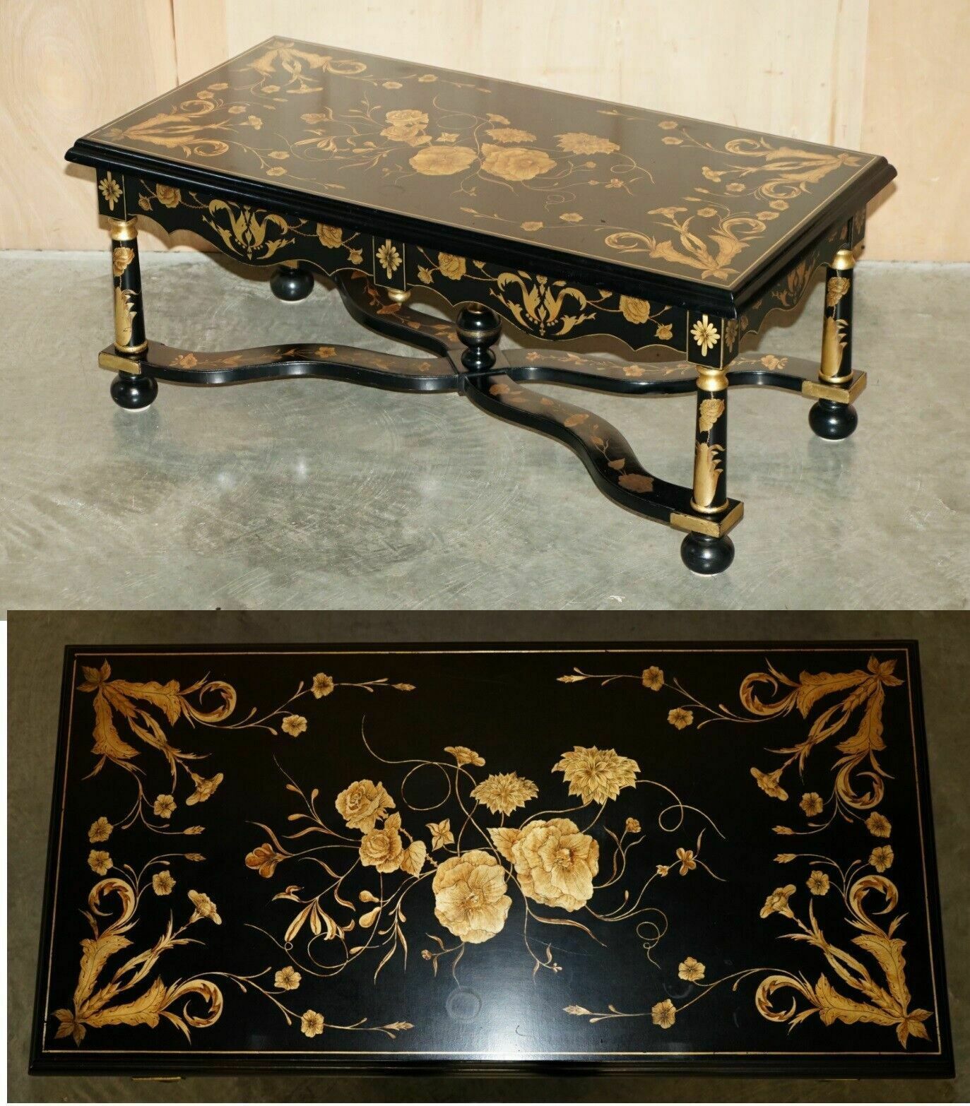Vintage Hand Lacquered Chinese Oriental Coffee Cocktail Table With Drawers