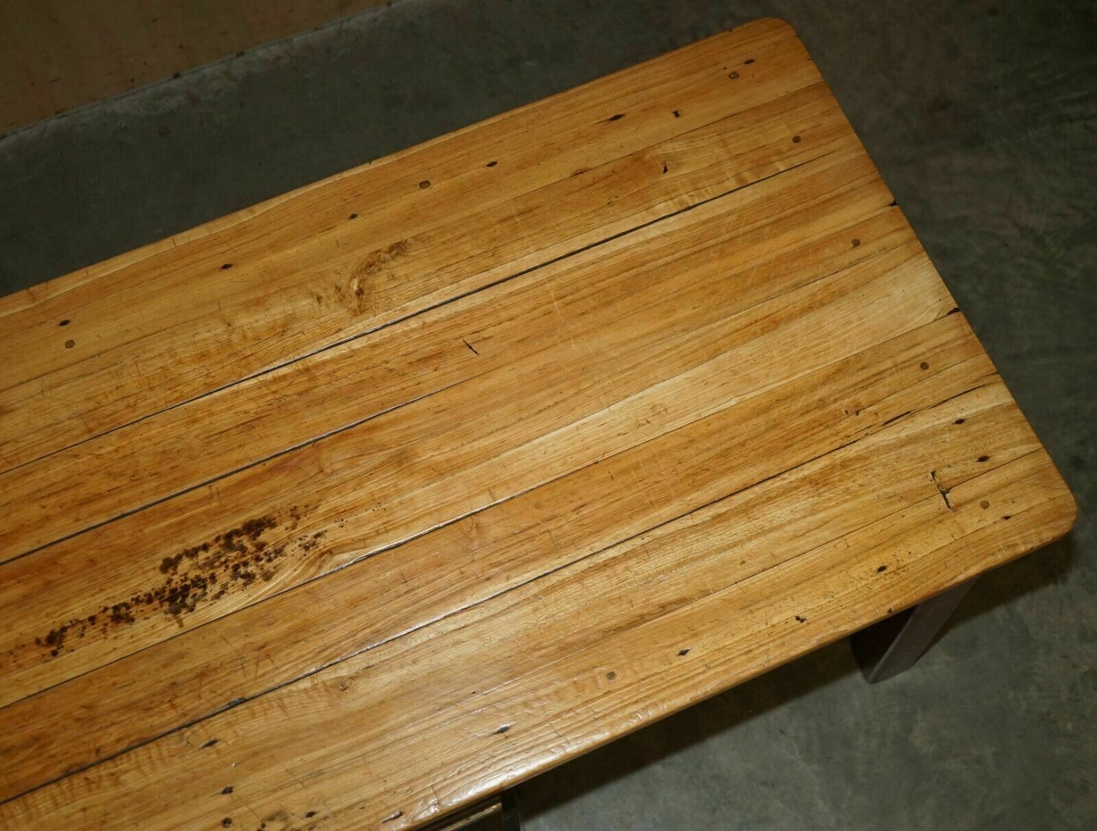Furniture Lovely Antique French Farmhouse Fruitwood & Oak Two Tone Refectory Dining Table photo
