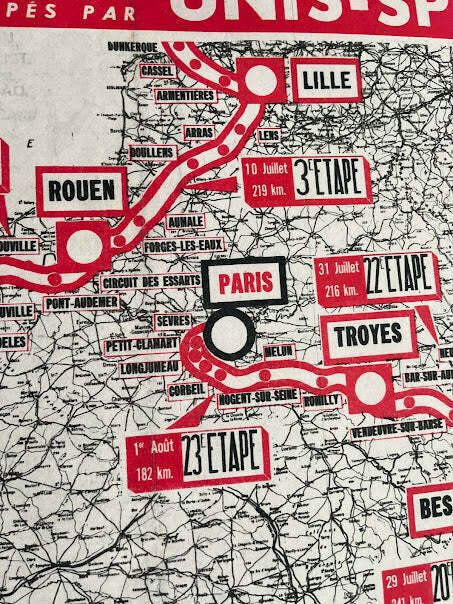 1954 Vespa Tour De France Map   Reprint photo furniture