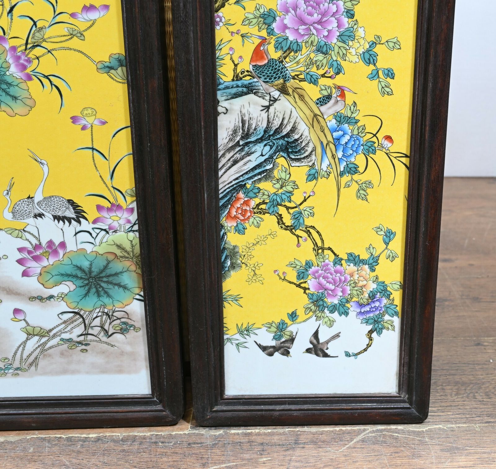 Set Chinese Porcelain Plaques Cranes Famille Jaune Potter photo Home Fixtures