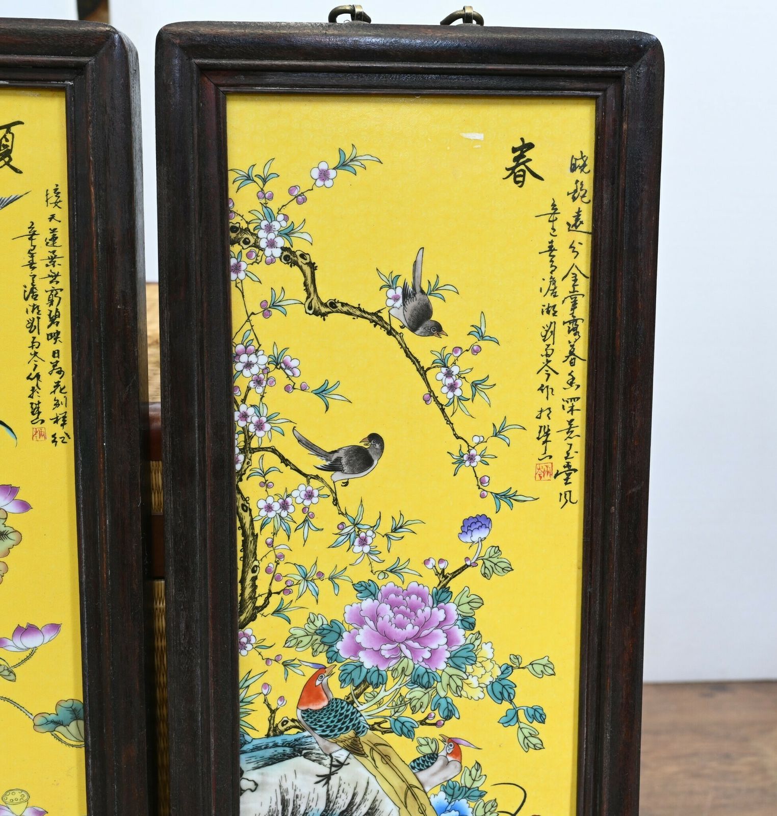 Set Chinese Porcelain Plaques Cranes Famille Jaune Potter photo buy