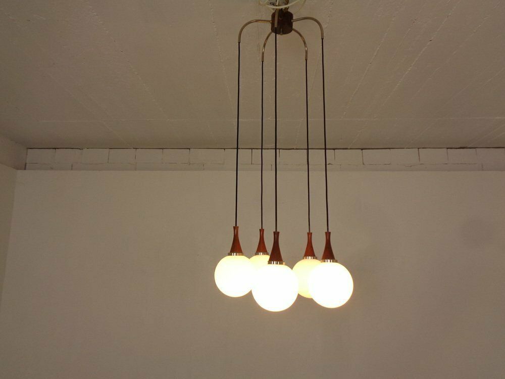 Danish Glass And Rosewood Cascade Ceiling Lamp, 1960s photo for sale
