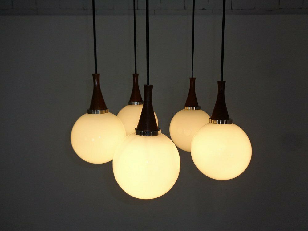 photo furniture Danish Glass And Rosewood Cascade Ceiling Lamp, 1960s