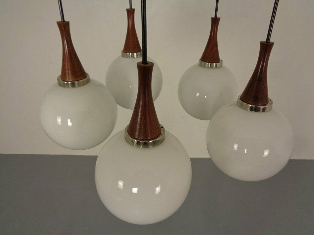 photo vinterior Danish Glass And Rosewood Cascade Ceiling Lamp, 1960s