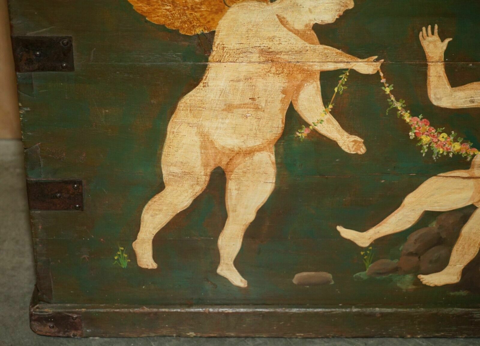 1860 Italian Original Paint Extra Large Storage Trunk Or Chest Cherub Paintings photo 2350.0
