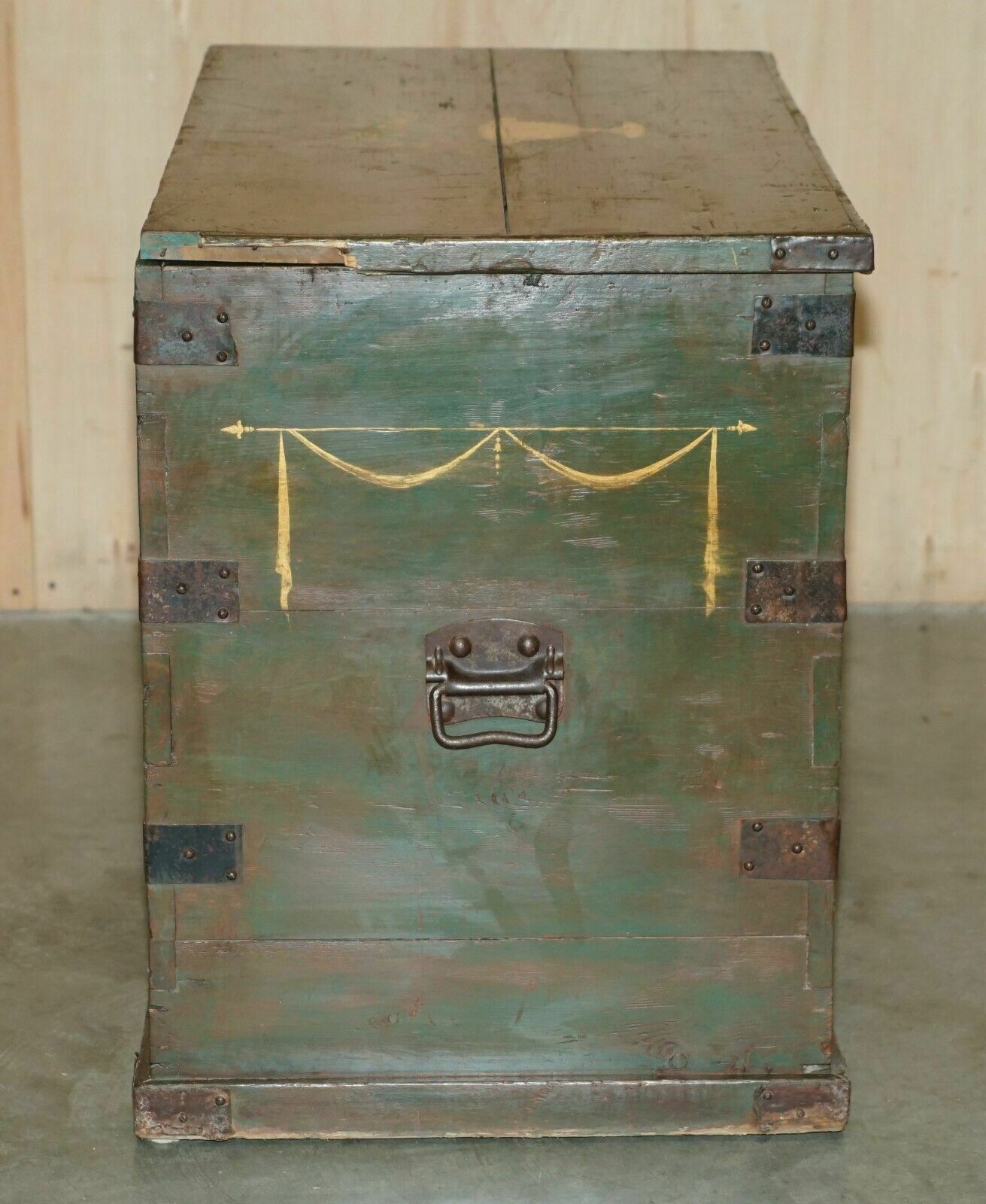 Furniture 1860 Italian Original Paint Extra Large Storage Trunk Or Chest Cherub Paintings photo