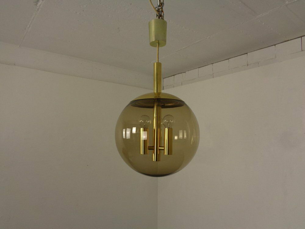 Large Smoked Glass & Brass Ceiling Lamp From Limburg, 1960s