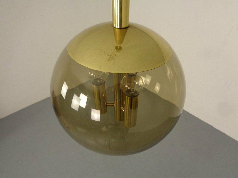 983.0 Large Smoked Glass & Brass Ceiling Lamp From Limburg, 1960s photo