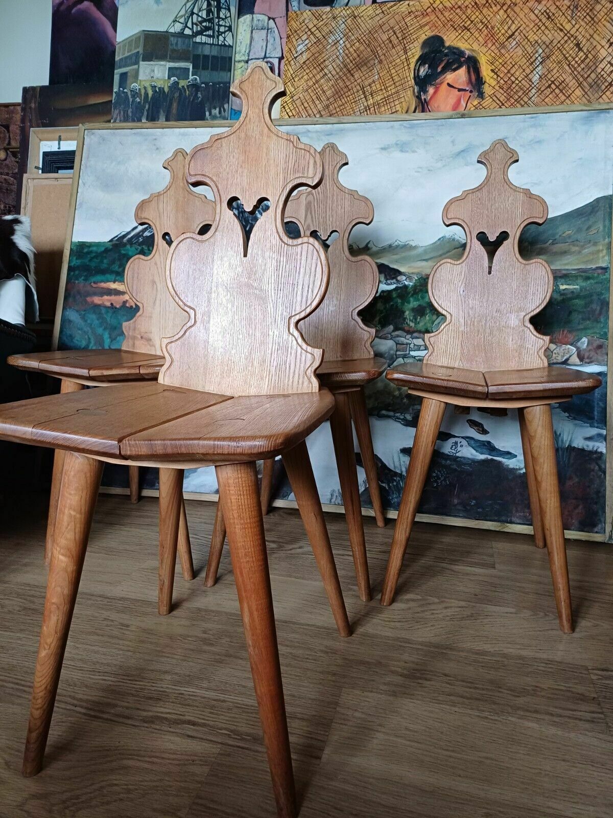 photo furniture Vintage Set Six Poland Tiroler 60s Elm Mountain Chairs By Cepelia
