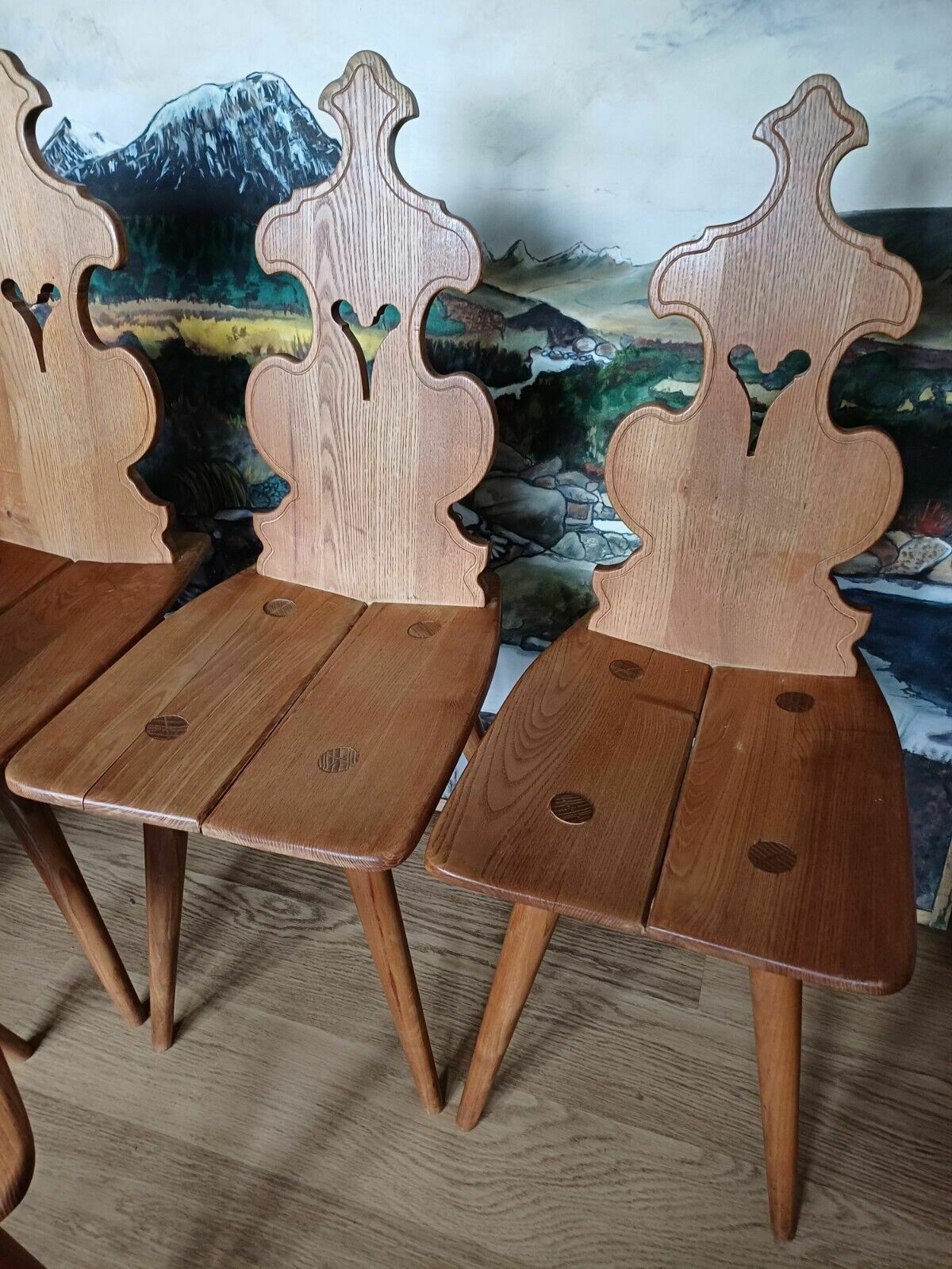 Furniture Vintage Set Six Poland Tiroler 60s Elm Mountain Chairs By Cepelia photo