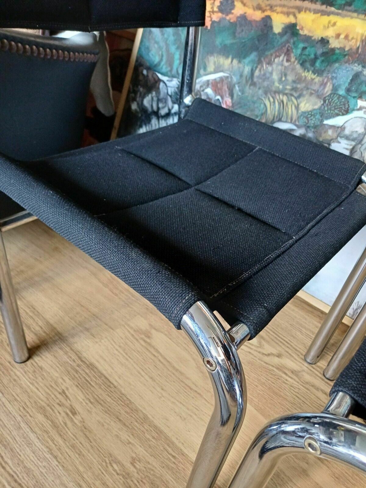 Pair Vintage Chrome Dining Desk Chairs By Viliam Chlebo Czechoslovakia 80s photo buy