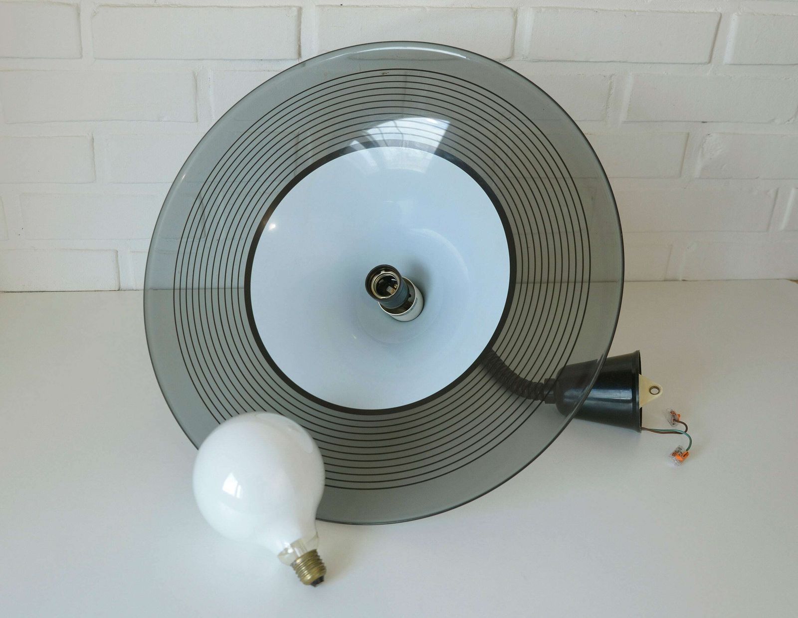 photo furniture Vintage Hanging Lamp / Space Age / Black Plastic Trumpet / Meblo Albatros / Pendant Light / Mcm Light Fixture / 1970's Yugoslavia