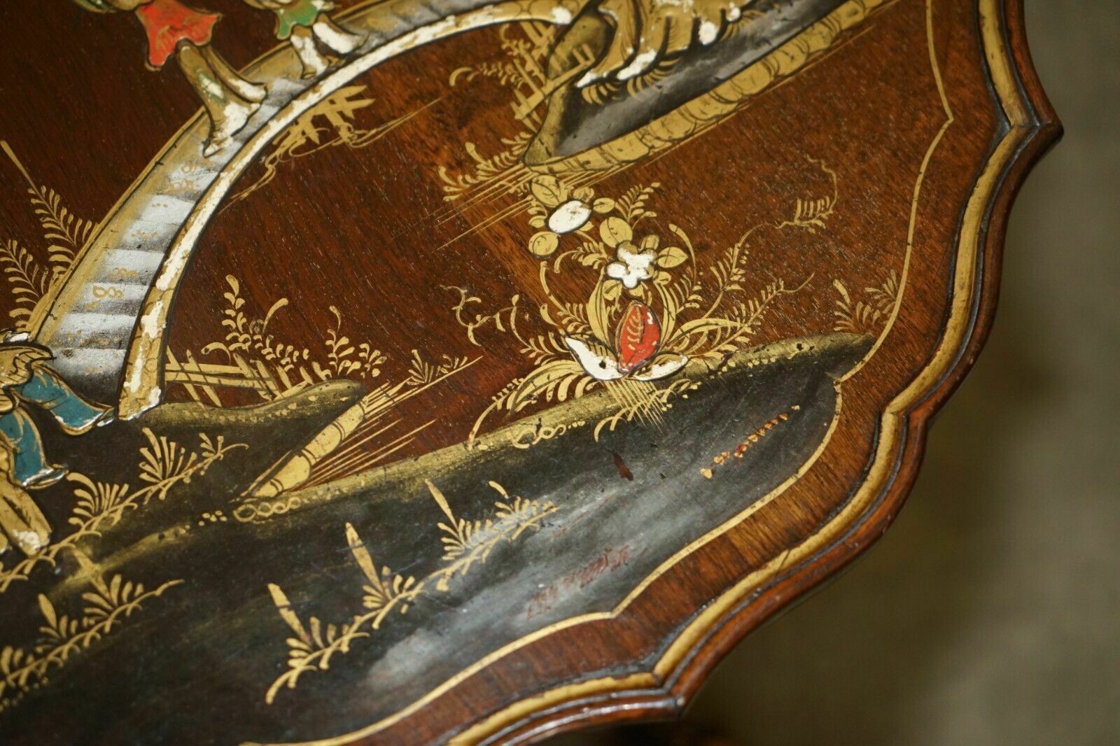 photo for sale Antique Circa 1900 Chinese Chinoiserie Tilt Top Side End Table Claw & Ball Feet