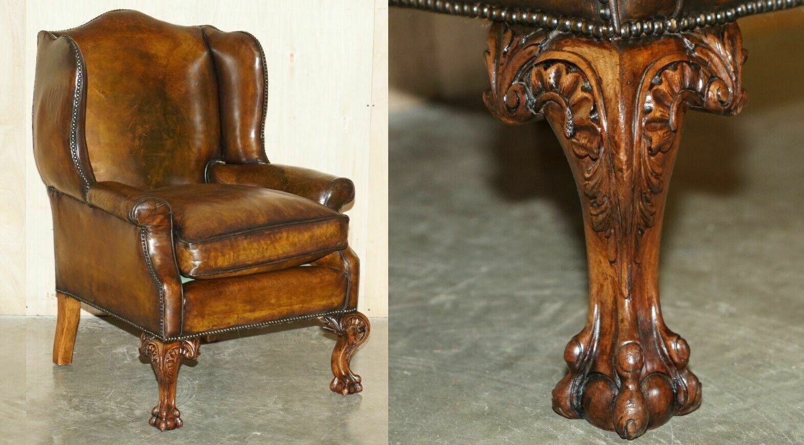 Important Restored George II Period Circa 1760 Wingback Brown Leather Armchair