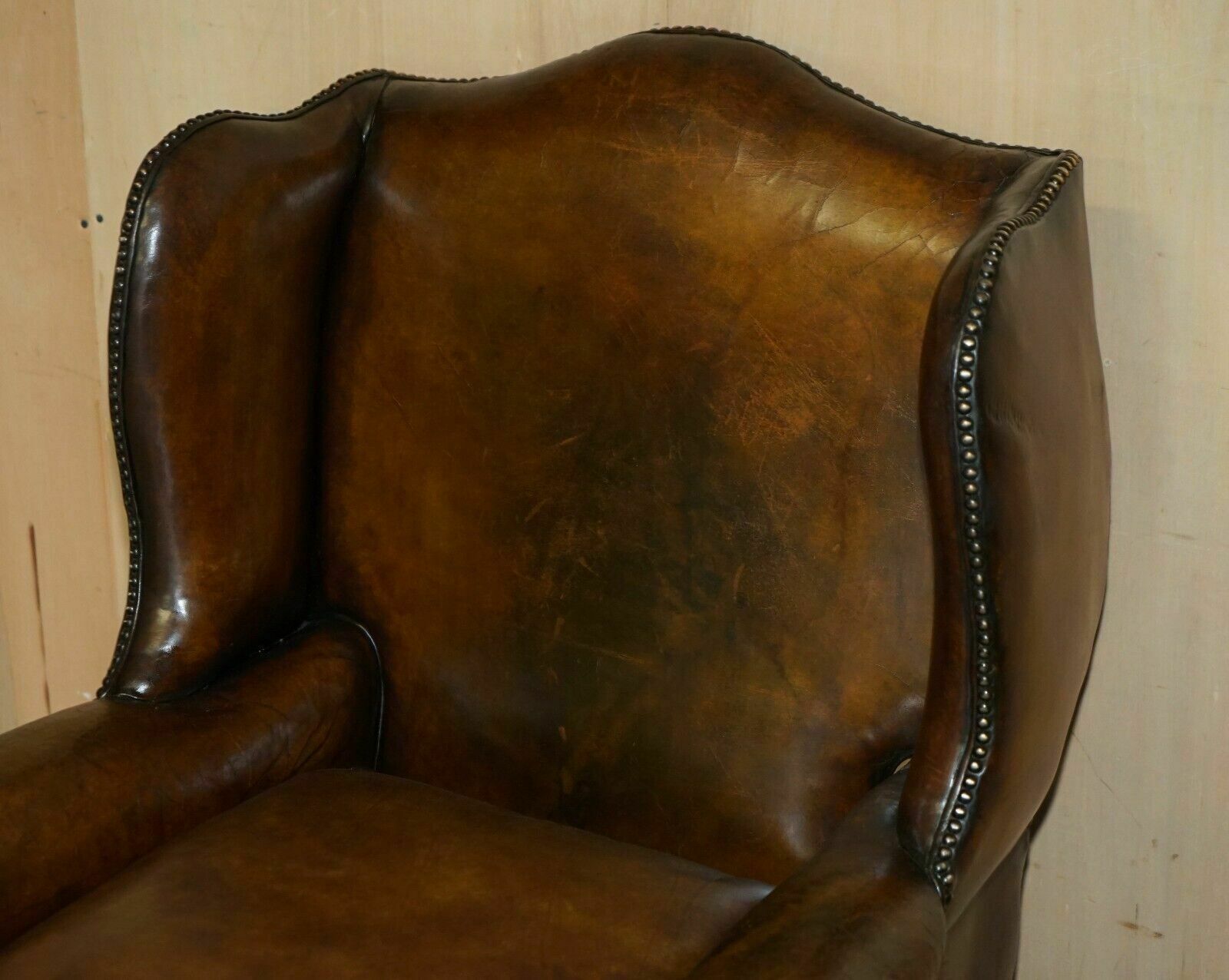 Important Restored George II Period Circa 1760 Wingback Brown Leather Armchair photo Furniture