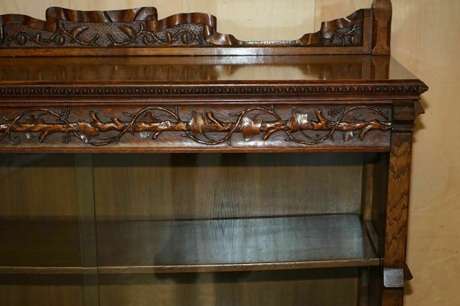 Exquisite & Important Ornately Hand Carved Gothic Revival Pugin Style Bookcase photo vintage