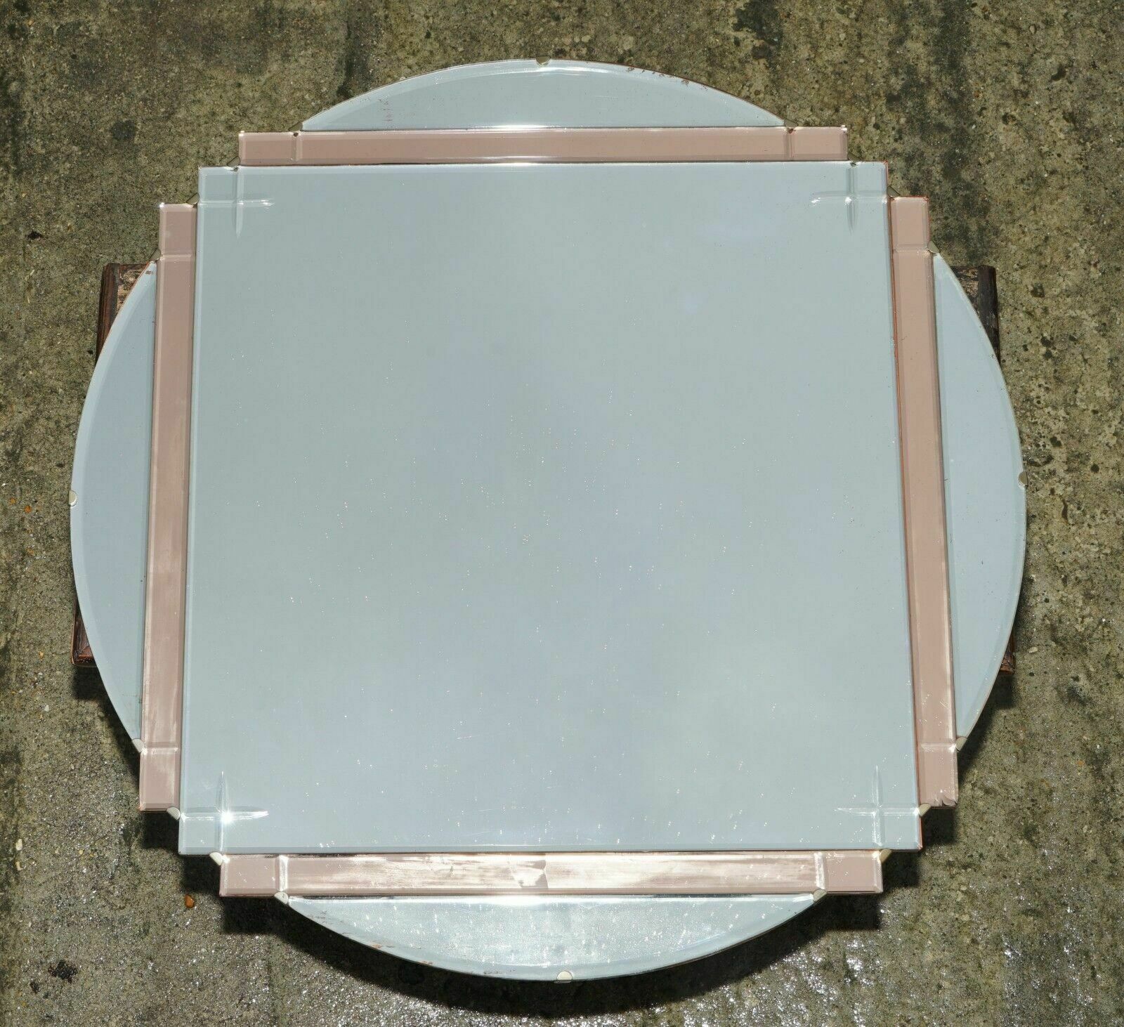 Sublime Antique Circa 1920's Metropolitan Art Deco Peach Glass Wall Mirror