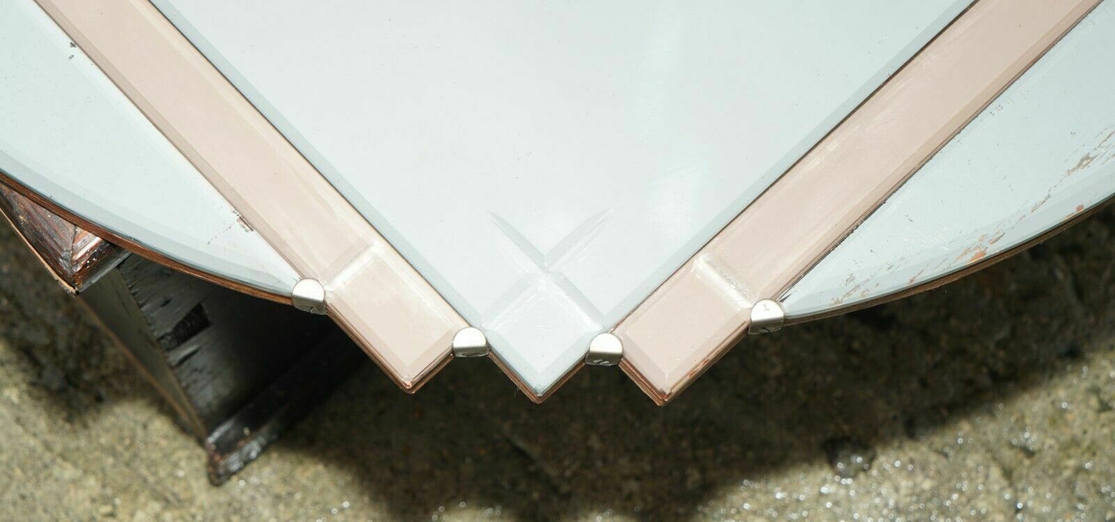 Sublime Antique Circa 1920's Metropolitan Art Deco Peach Glass Wall Mirror photo Home Decor