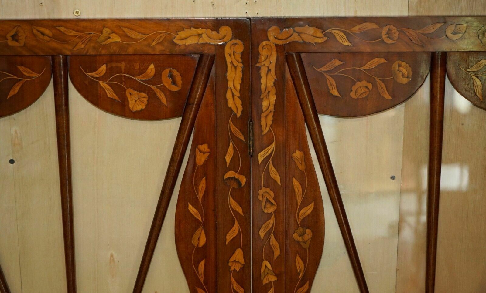 Pair Of Finest Quality Dutch Mahogany & Walnut Three Fold Screens Room Dividers photo vinterior